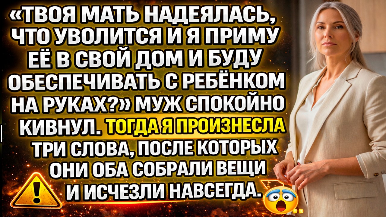 «Твоя мать собралась въехать ко мне и жить за мой счёт?» Муж кивнул. Три слова, и оба сбежали...