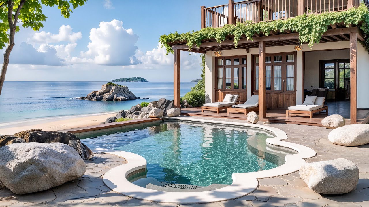 Seaside Serenity Villa 🌴 Расслабляющий фортепианный джаз у бассейна для умиротворения и океаничес...
