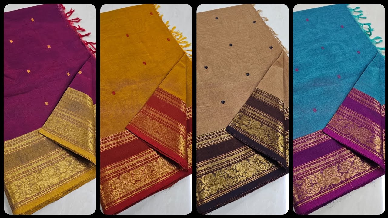 Premium kanchi cotton putta sarees with running blouse zari border To orders 💖