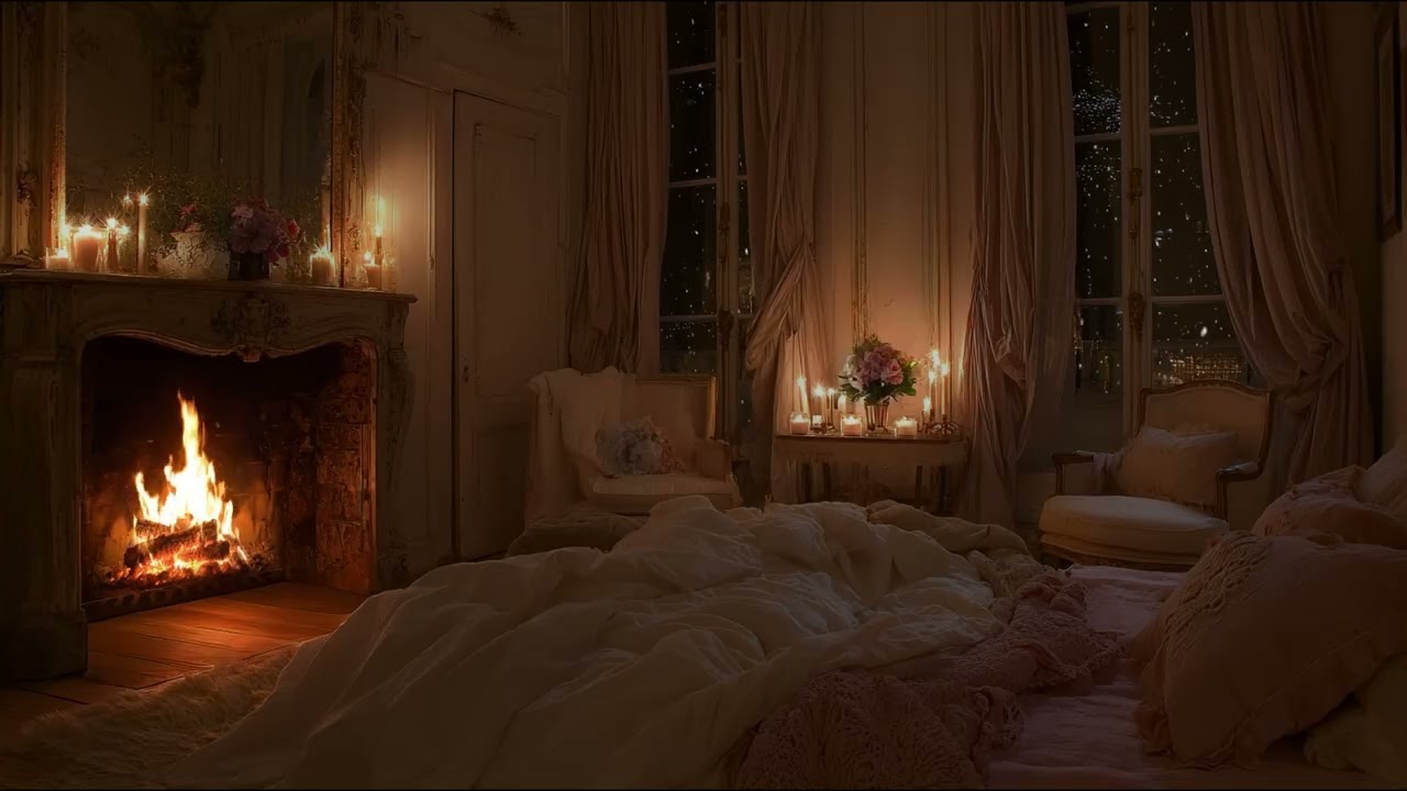 Cozy Paris Bedroom / Snowfall / Peaceful Jazz / Romantic Ambience