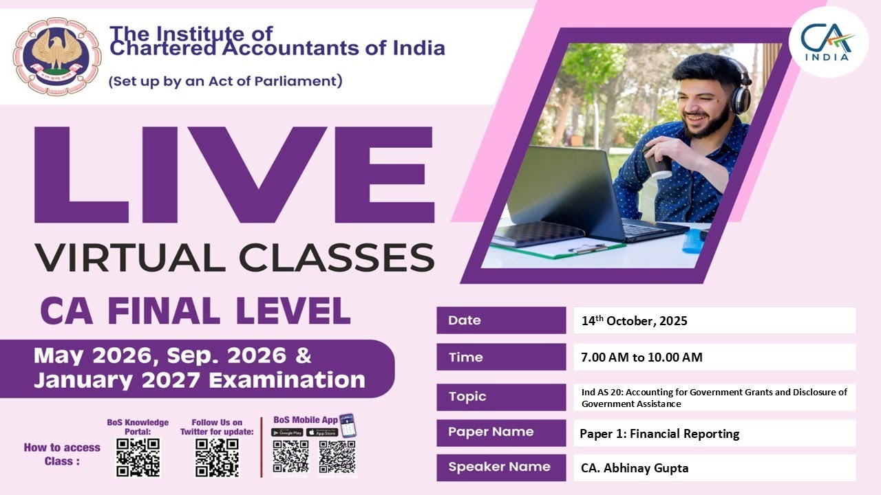 Final Paper 1: FR | Topic: Ind AS 20: Accounting for Government Grants...| Session 1 | 14 Oct, 2025