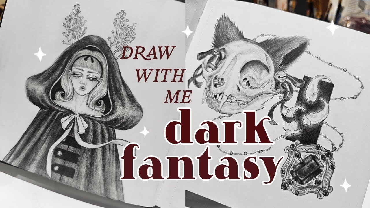 dark fantasy inspired drawings 🔮 relaxing sketching session, pencil on paper, gothic art