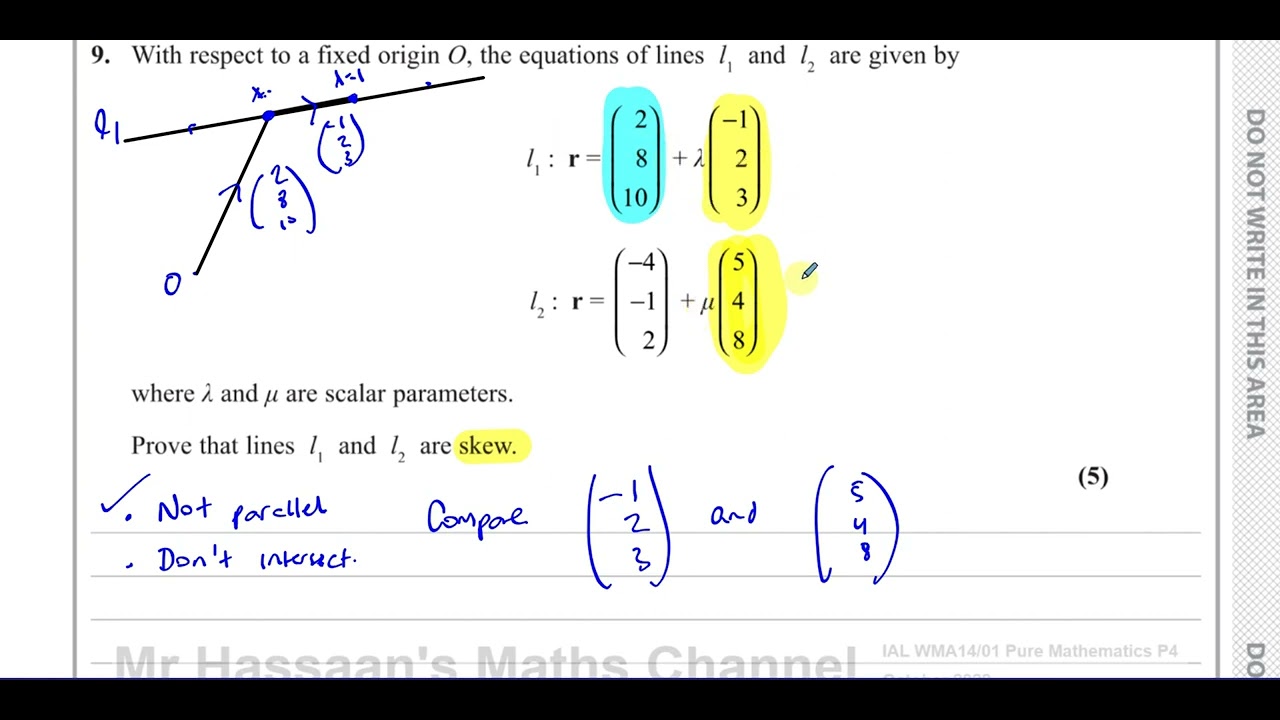 WMA14/01, IAL, (Edexcel), P4, October 2022, Q9 Vectors, Skew