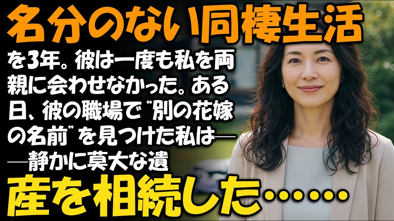 名分のない同棲生活を3年。彼は一度も私を両親に会わせなかった。ある日、彼の職場で“別の花嫁の名前”を見つけた私は——静かに莫大な遺産を相続した……【家族ドラマ】【静かな復讐】