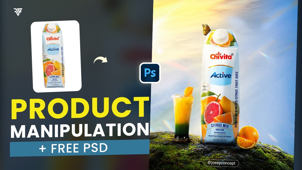 Create Realistic Orange Juice Product Manipulation in Photoshop | Free PSD File (Breakdown Video)