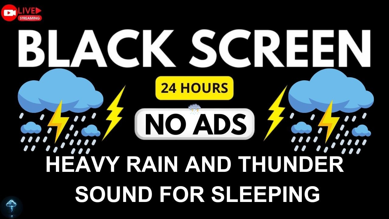 🔴 Heavy Rain and Thunder Sounds for Sleeping - Black Screen | Natural Rainstorm for Insomnia Relief
