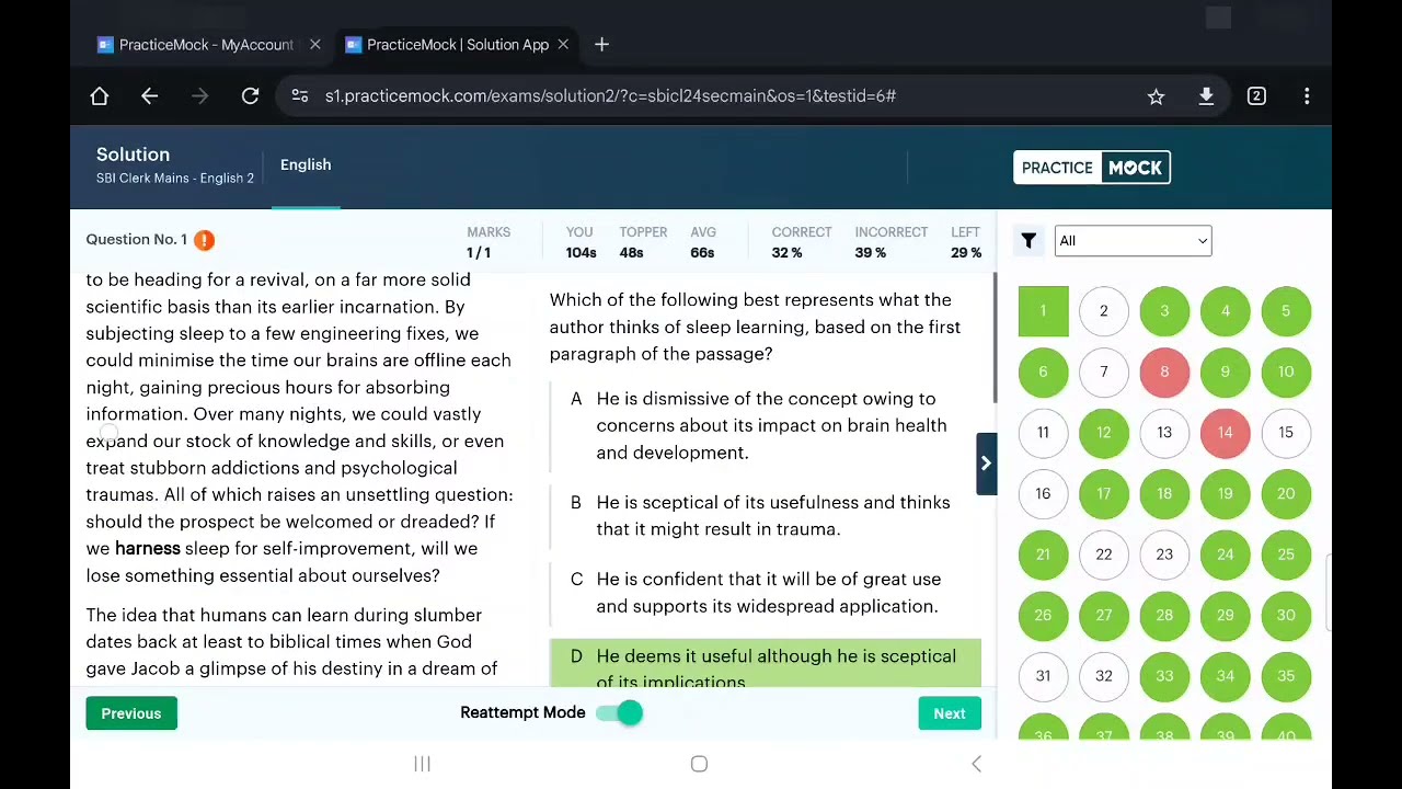 SBI Clerk English mains analysis📝 Practicemock 