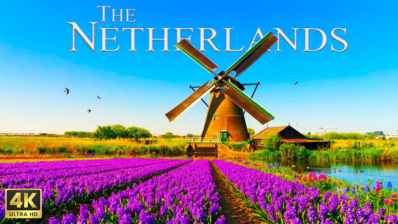 The Netherlands 4K Ultra HD - Serene Aerial Tour of Canals, Windmills, and Green Countryside