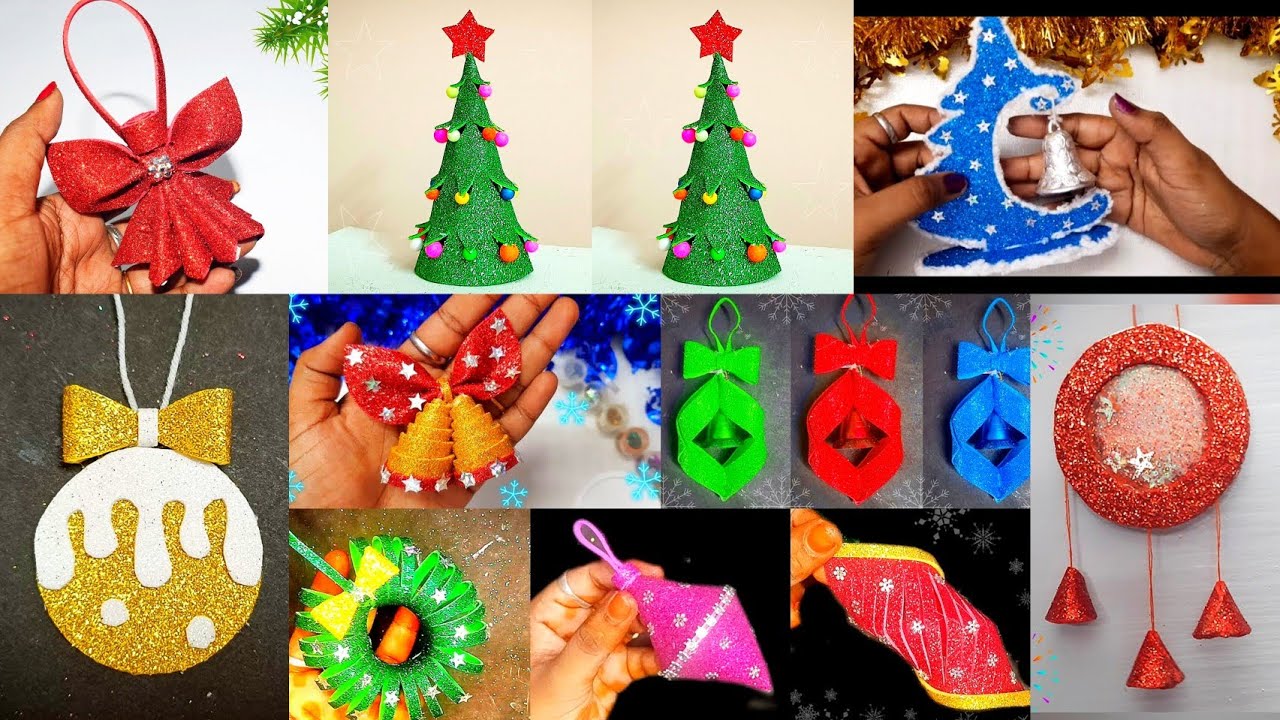 DIY 10 Foam sheet christmas tree ornaments #diy #christmasdecorations #christmastreeornament 