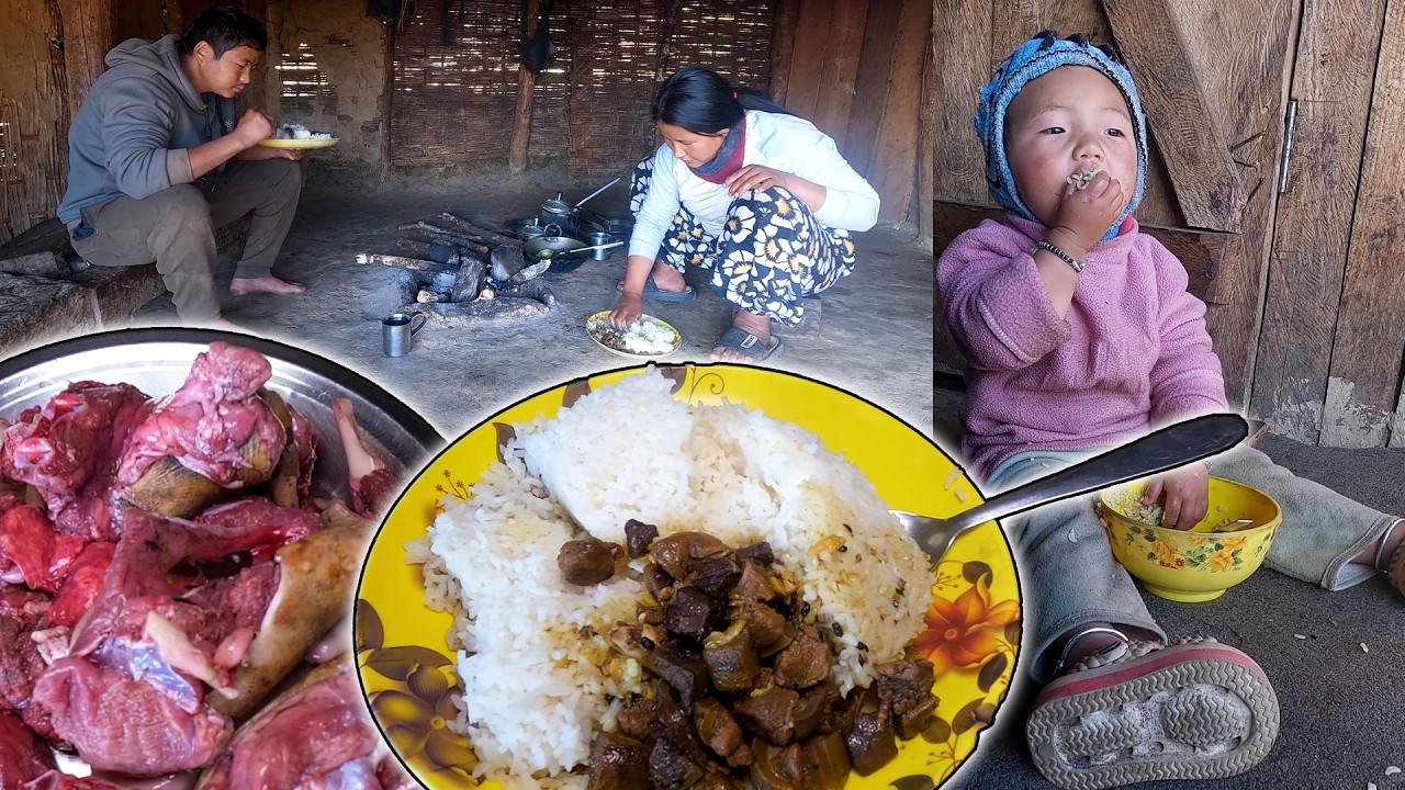 Nati having buff meat Curry & rice with family II UNISHA having meal
