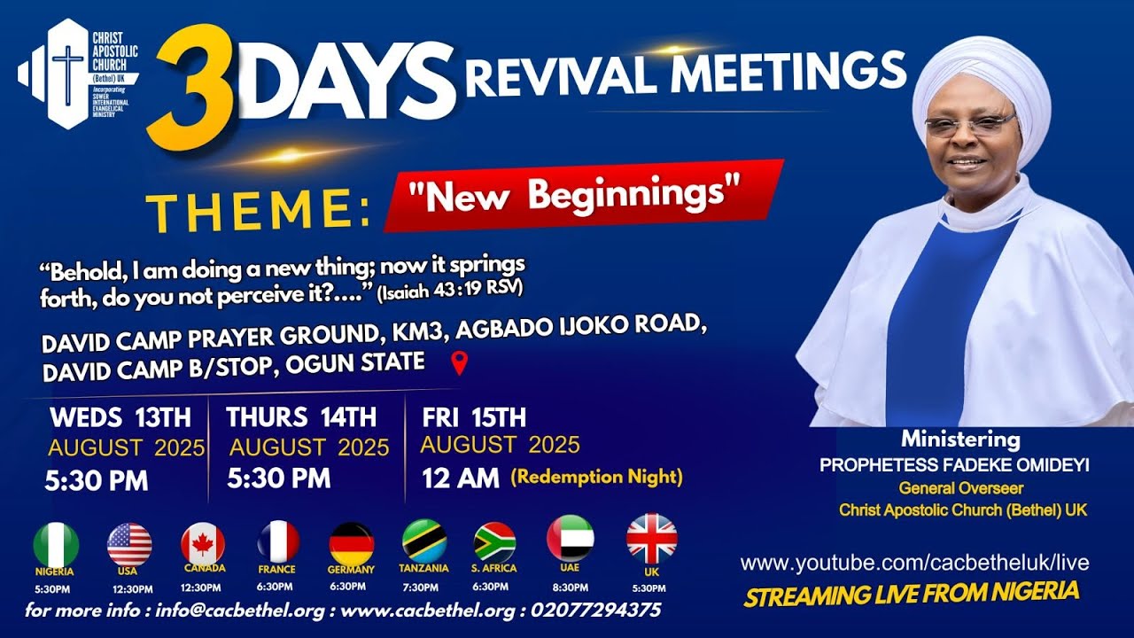 3 Days Revival Meetings – August 2025 edition- Theme: New Beginnings - Day 1