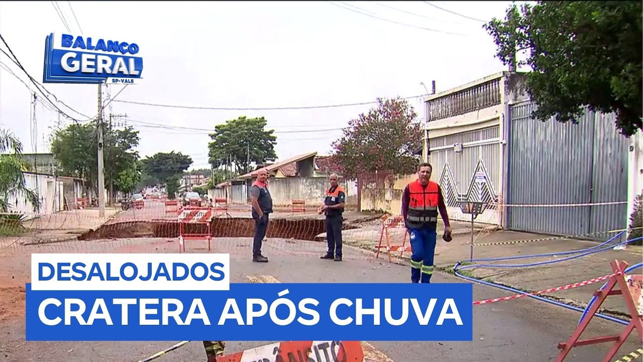 Cratera aberta após chuva deixa 150 pessoas desalojadas em São José dos Campos (SP)