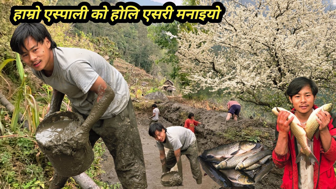 हाम्रो एस्पालिको होलि एसरी मनाइयो😂 माछा पोखरी को हिलोले दिन भर लगायो? #fishhunting #nischalvlog 