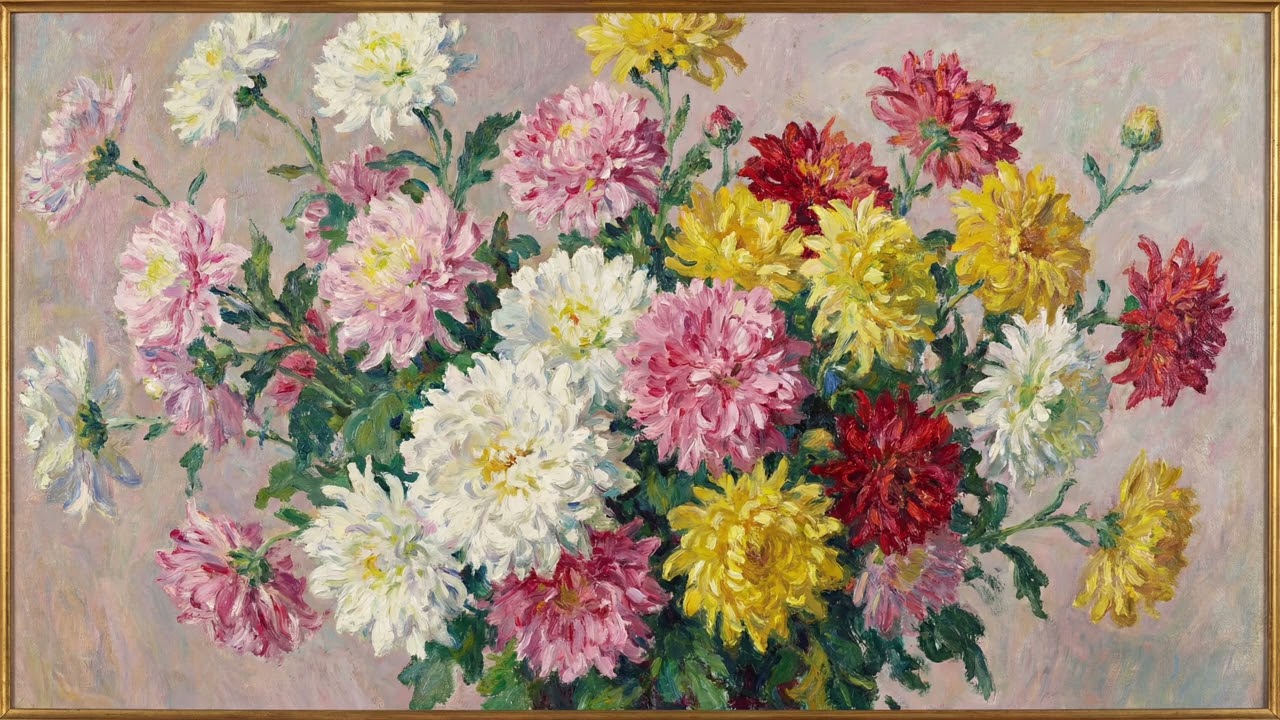 TV VINTAGE ART 4K | French Impressionist Claude Monet styled Chrysanthemums