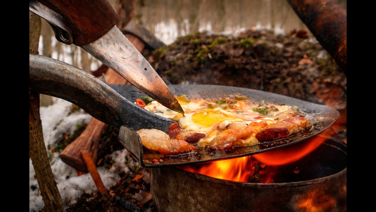 No Pan. Just Fire. Eggs on a Shovel.