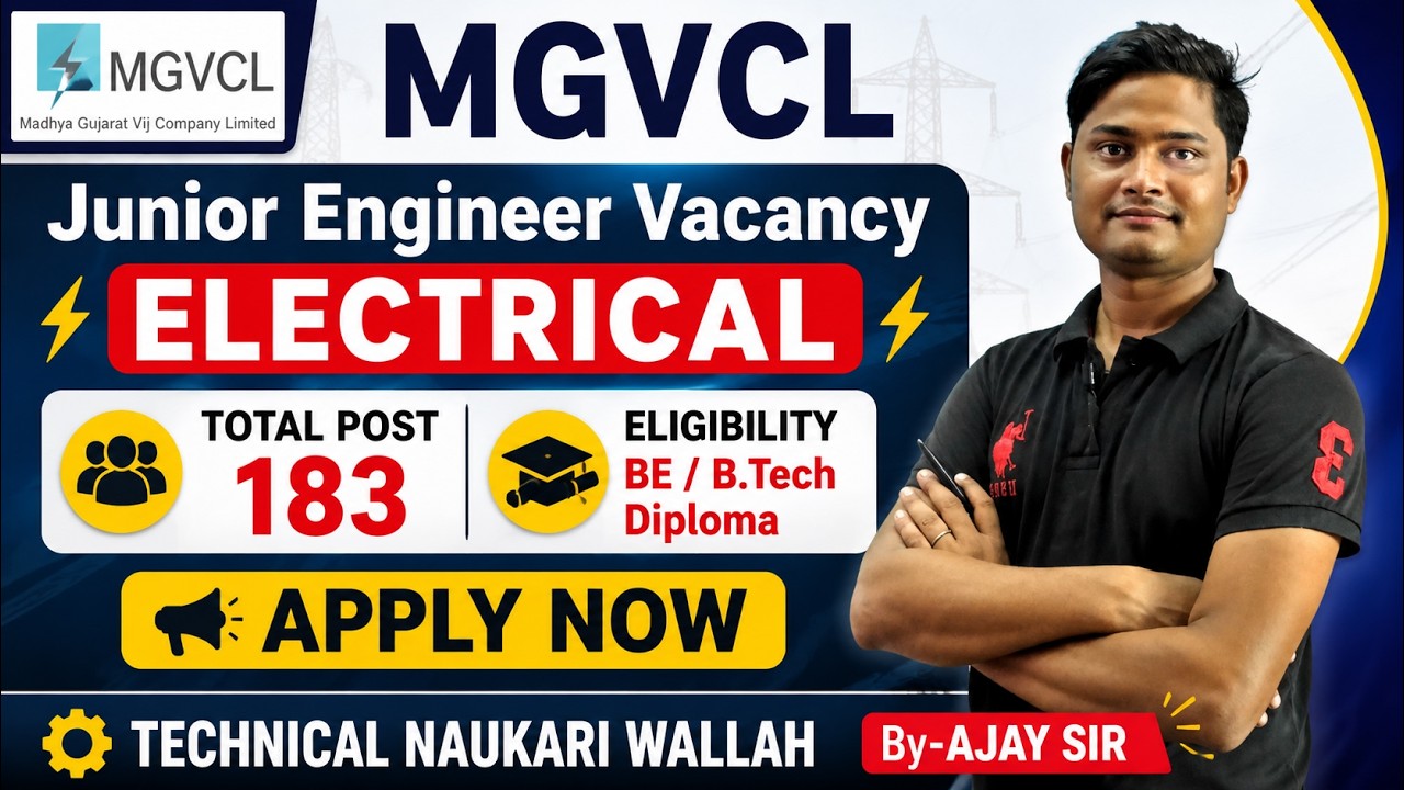 MGVCL Junior Engineer (Vidyut Sahayak) Vacancy | BE/B.Tech | Electrical/Electronics/EEE | 183 Tot...