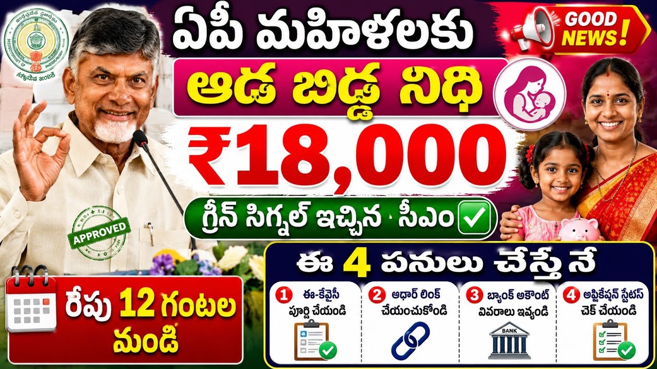 ఏపీ మహిళలకు ఈరోజు నుండే ఆడ బిడ్డ నిధి ₹18,000 డేట్ ఫిక్స్|ada bidda Nidhi 18000 scheme 