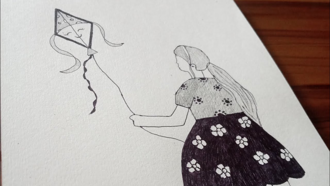 Girl flying kite Drawing easy step by step anime#drawing4kids#shortsfeed#art#youtubeshorts#pencilart