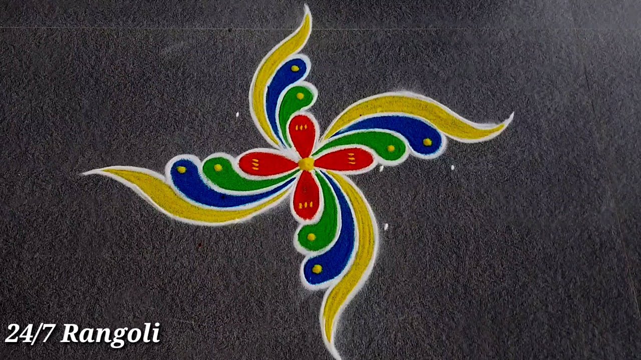 2 Easy Creative Rangoli Designs 🍀 24/7 Rangoli 🍀 Beginners Kolam Design 🌺 Daily Use Rangoli Designs