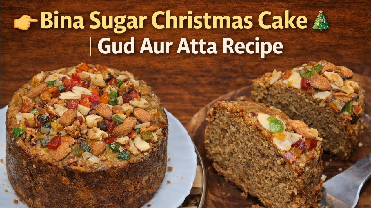 बिना मैदा, बिना चीनी का क्रिसमस केक 🎄 | आटे और गुड़ से बना ड्राई फ्रूट केक