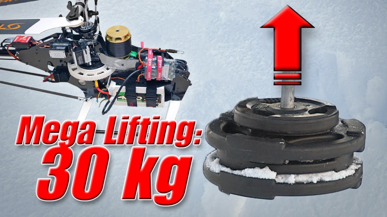 RC helicopter weight lifting record 30kg/66 lbs - record heavy lifter