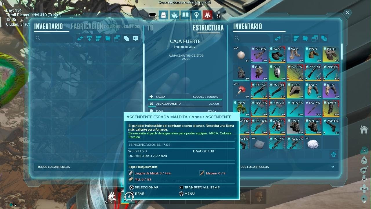 ARK Survival Ascended como equiparte rapido en lost colony servidor oficial PvE