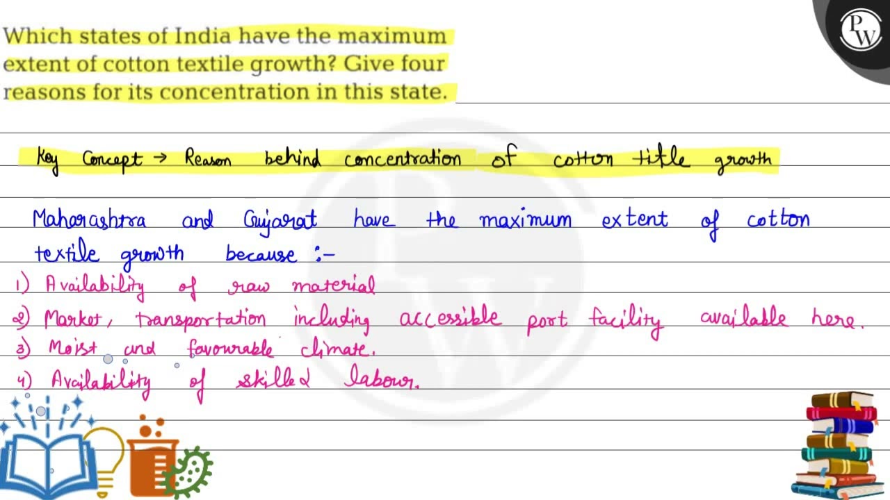 Which states of India have the maximum extent of cotton textile growth? Give four reasons for its...