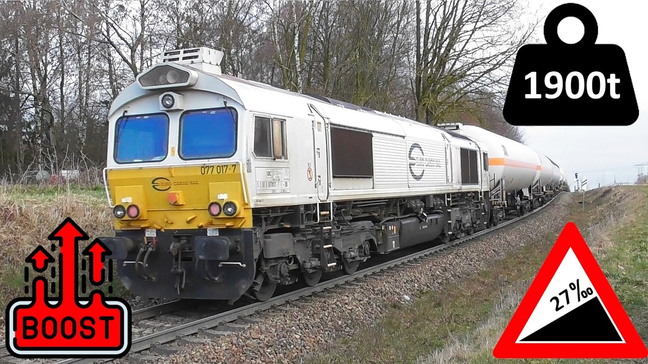 Dieselpower extrem - Anfahrt Class77 mit 1900t Gaskesselzug, dann zur Steigung mit Schublok - Part I