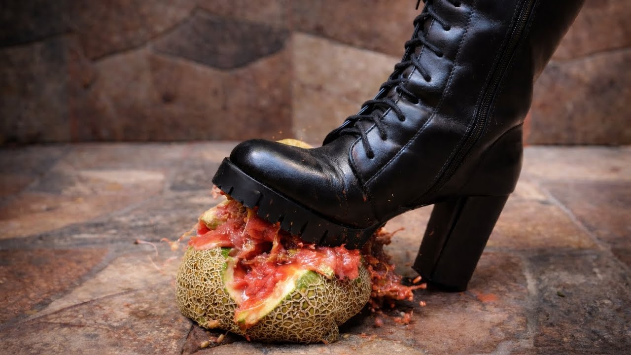 ASMR High Heel Lace Boots Crushing Melon 💥 Juicy Wet Crush