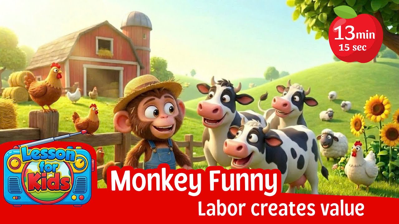 Funny Monkey Kids! A monkey farmer milks a cow |The lesson is that hard work leads to success|