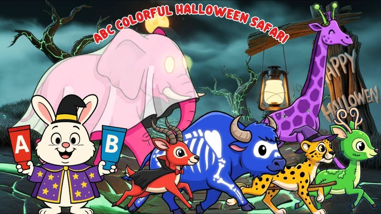 ABC Colorful Halloween Safari Animals Song | ABCs & Colors Song For Kids #abcd #abcsong