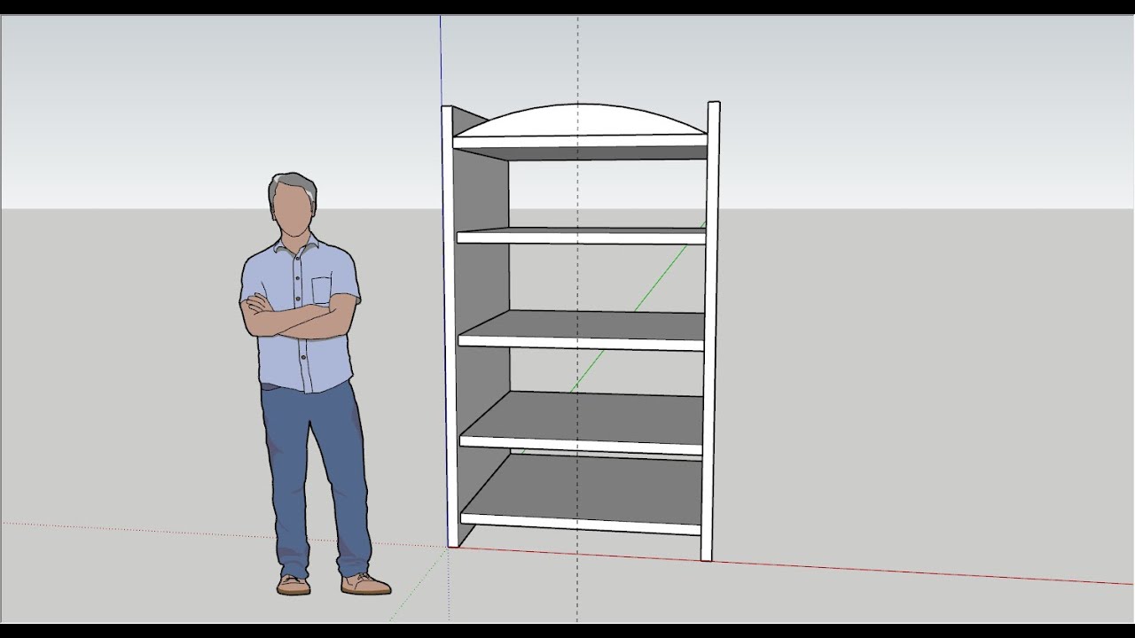 SketchUp 2022: Книжный шкаф с равномерно расположенными полками