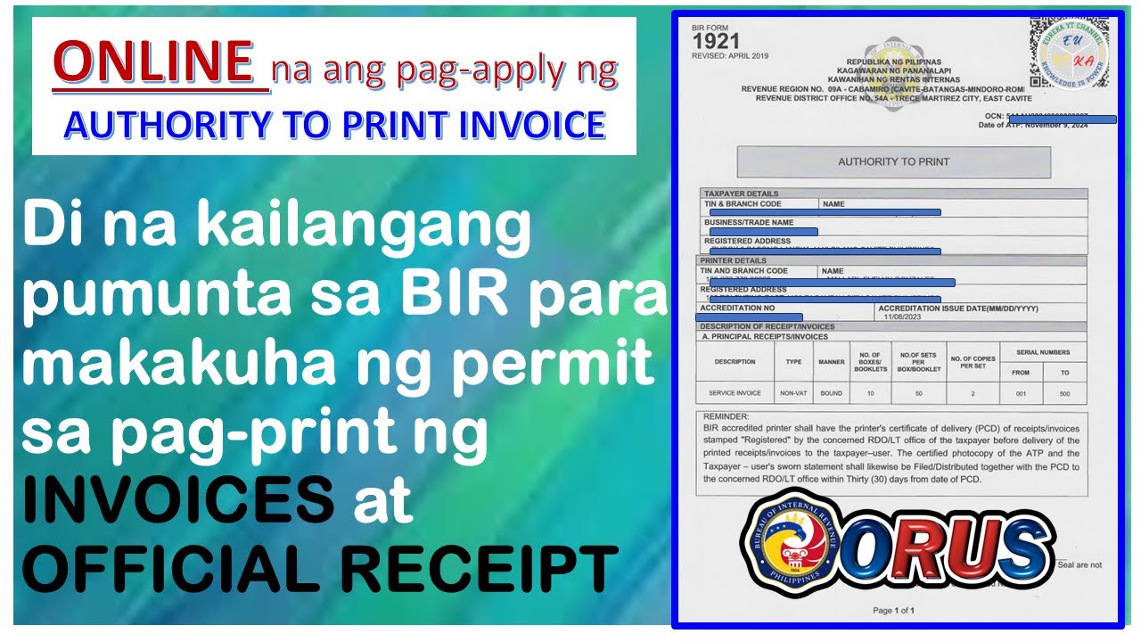 How to apply  BIR permit or Authority to Print INVOICES & RECEIPTS  ONLINE using ORUS ACCOUNT? #BIR