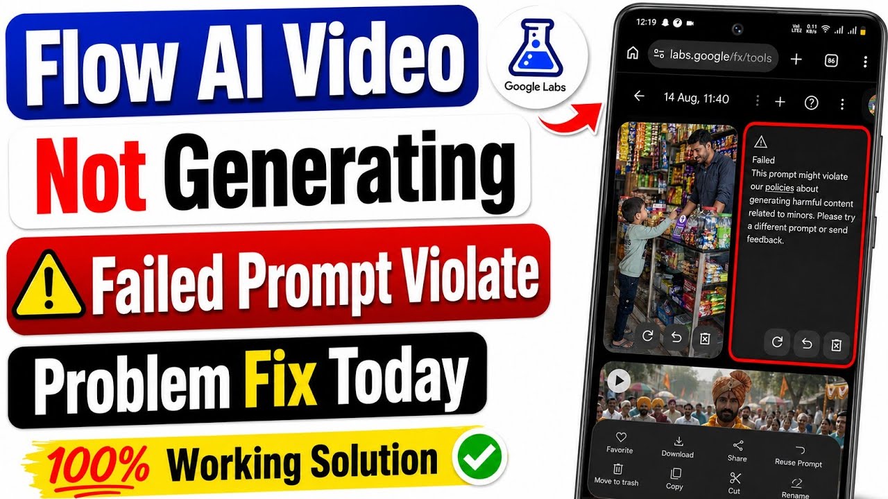 Google Flow video not generating problem || Google flow Oops something went wrong problem today
