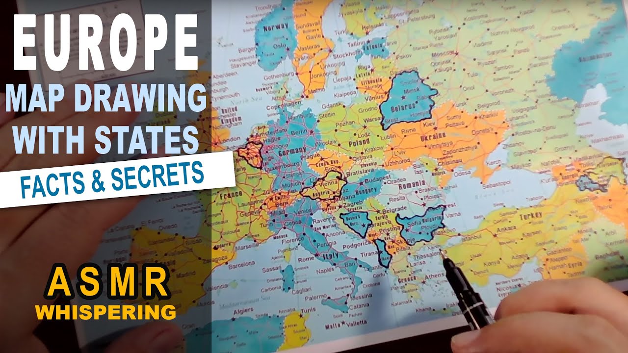 ASMR - Drawing EUROPE map outline with best known facts for each country explained [soft spoken]