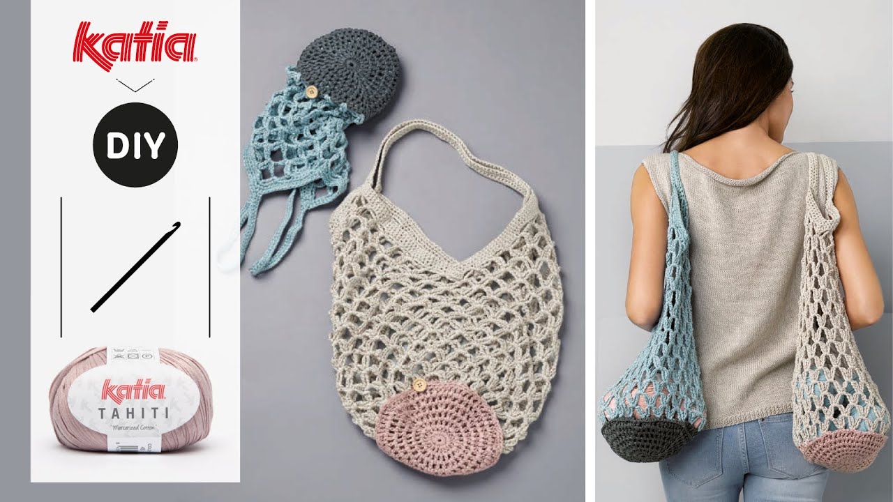 Haz a ganchillo una práctica bolsa de red plegable con Katia