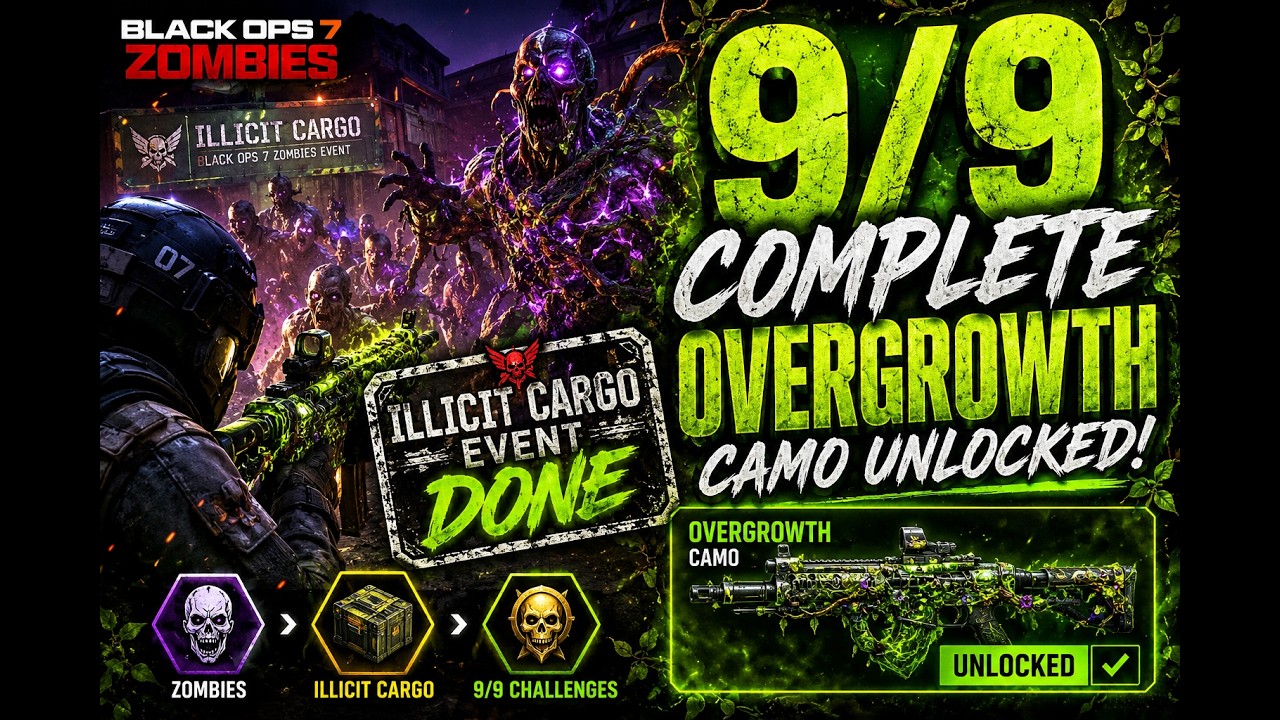 BO7 Zombies: Illicit Cargo Event COMPLETE (All 9 Challenges + Overgrowth Camo Unlock)