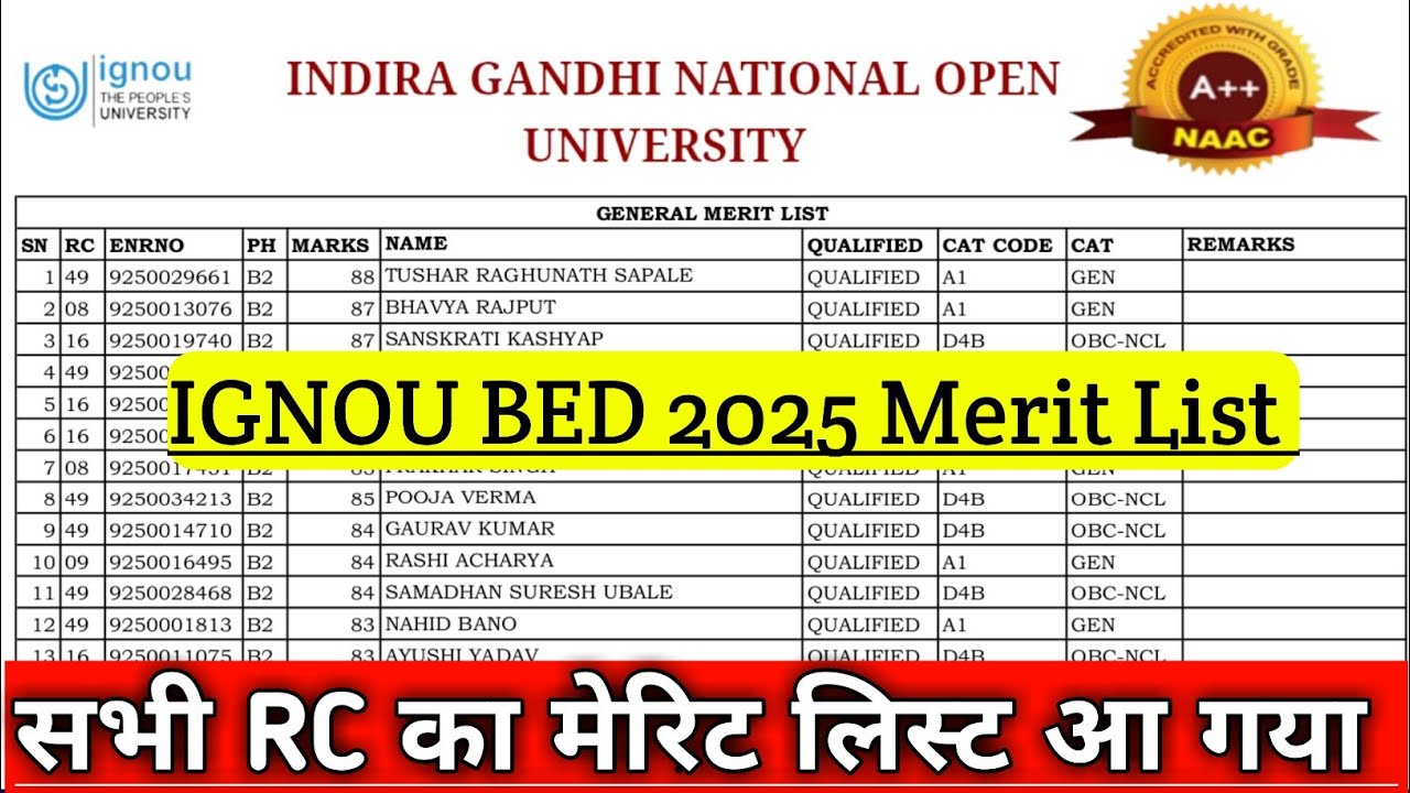 IGNOU BED ENTRANCE EXAM 2025 || ignou bed result 2025 || ignou b.ed 2025 merit list
