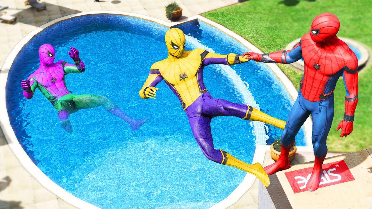 GTA 5 Rainbow Spiderman Jumping off Highest Buildings (Euphoria Physics/Ragdolls) #4