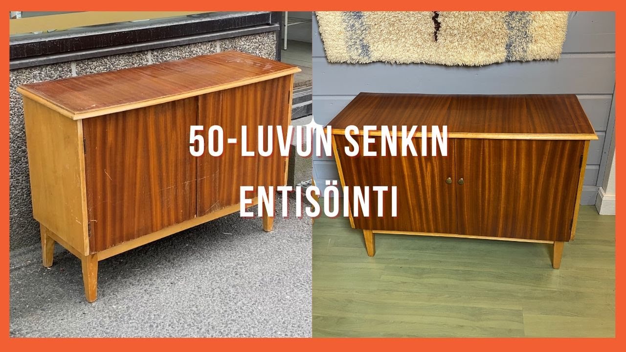 1950-luvun senkin entisöinti – tiikkiviilun ja koivuvanerin kunnostus | DIY huonekalujen entisöinti