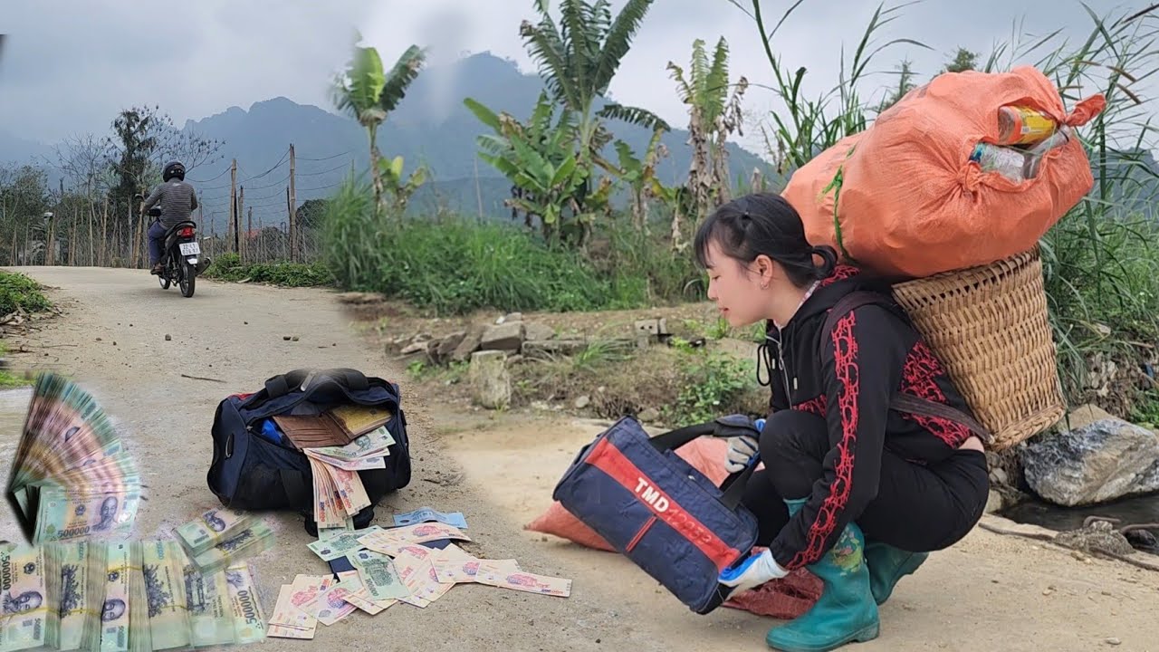 The young girl collects scrap: suddenly discovers a large amount of money on the street _huyen my