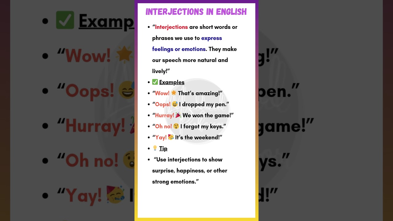 Interjections in English | Fun Parts of Speech Examples with Sentences 🎉