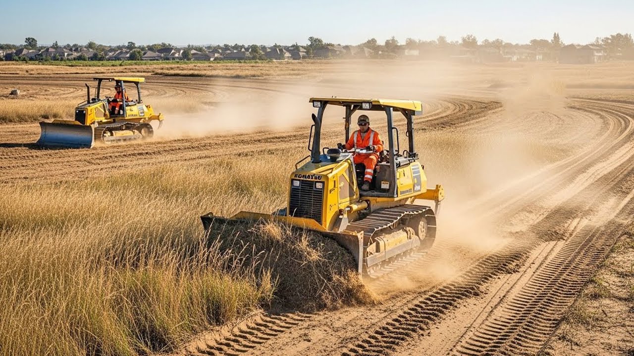 Twin Bulldozers in Action | Clearing Sandy Land for Development