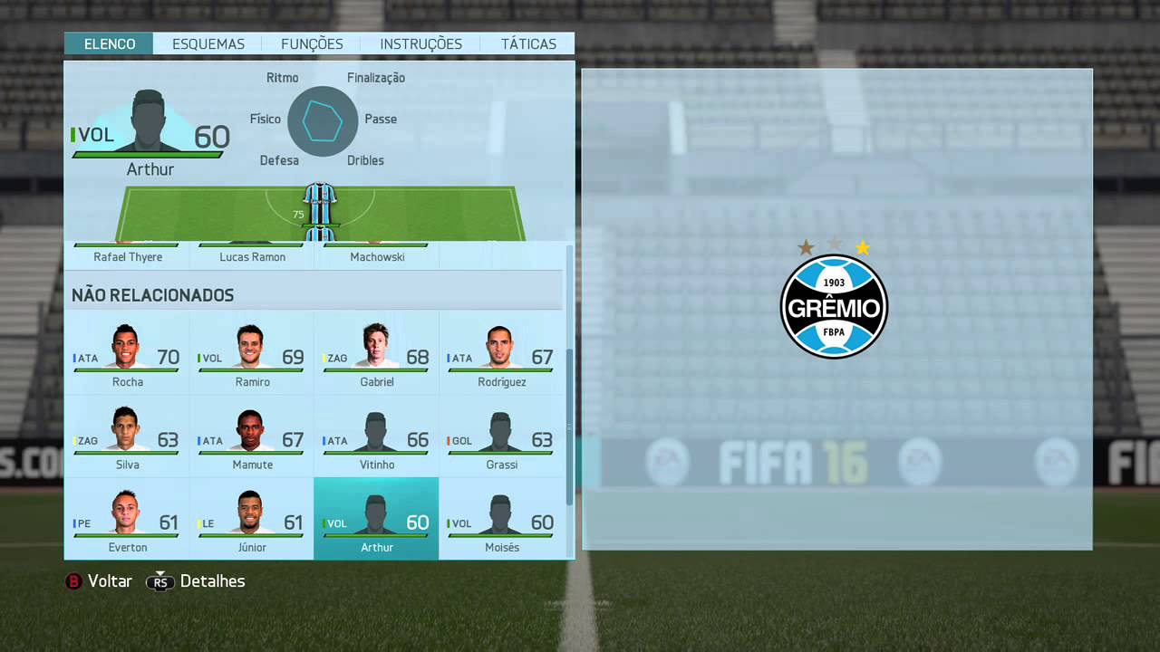 FIFA 16 - Overall dos Clubes Brasileiros
