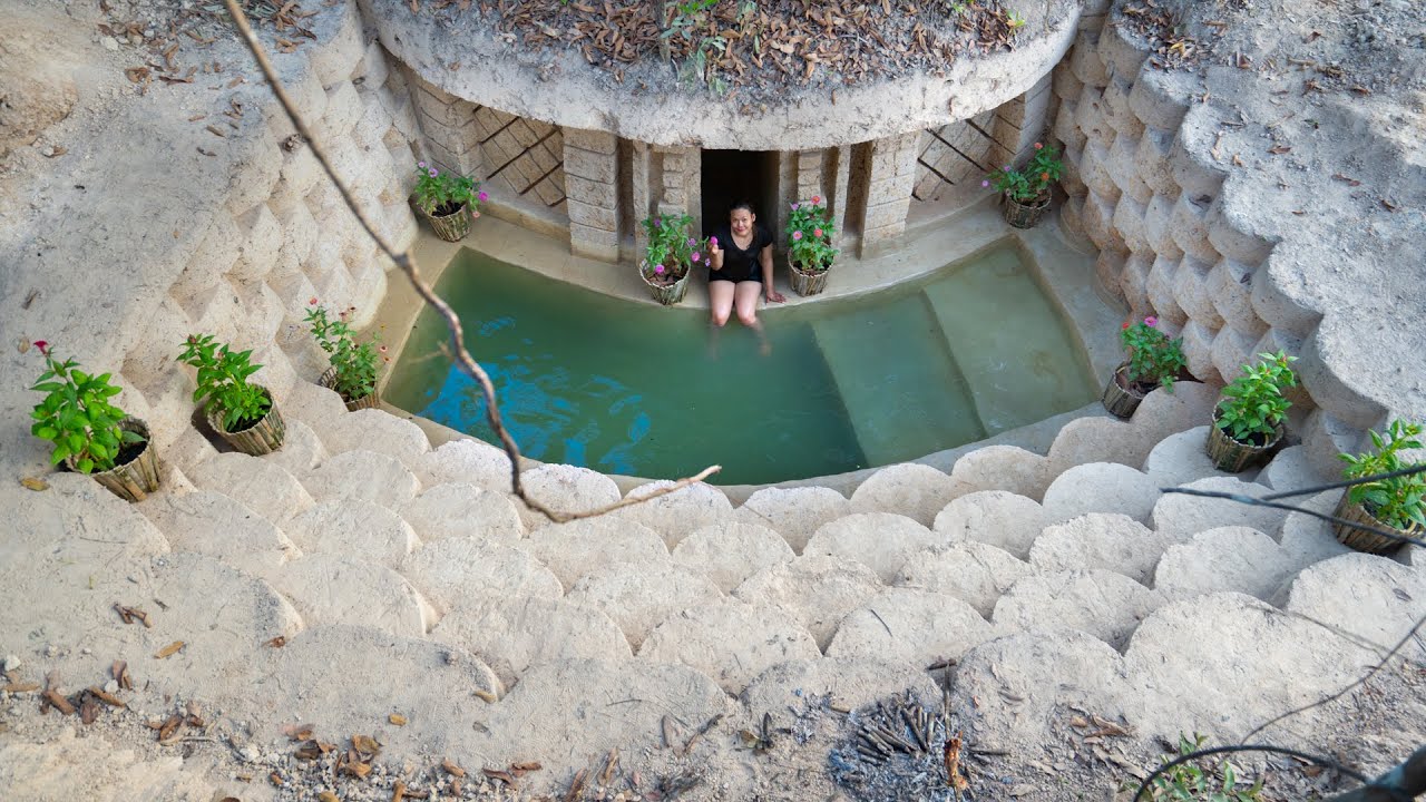 Build The Most Beautiful a Swimming Pool for My Underground Villa,  Girl Living Off The Grid