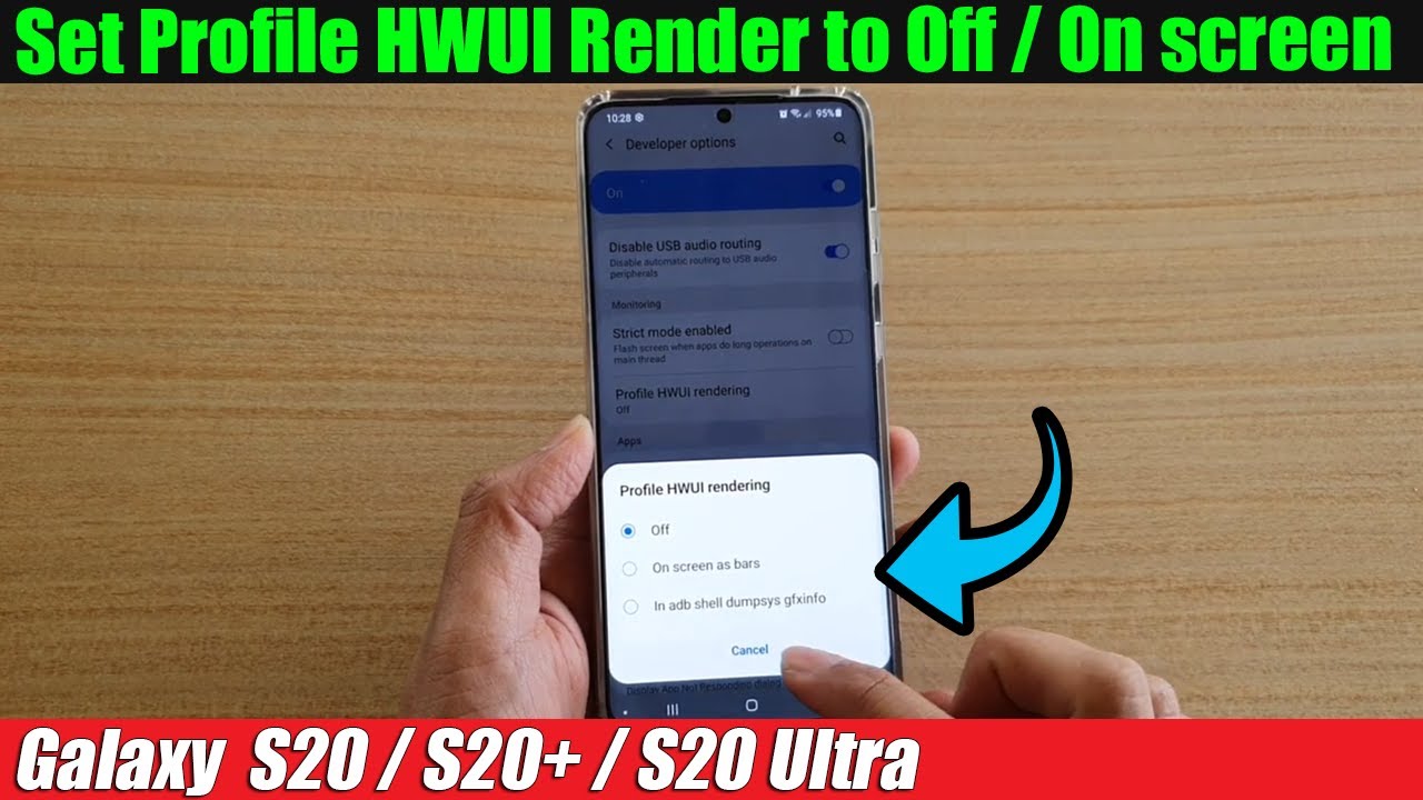 Galaxy S20/S20+: How to Set Profile HWUI Render to Off / On screen / In ADB Shell Sumpsys Gfxinfo