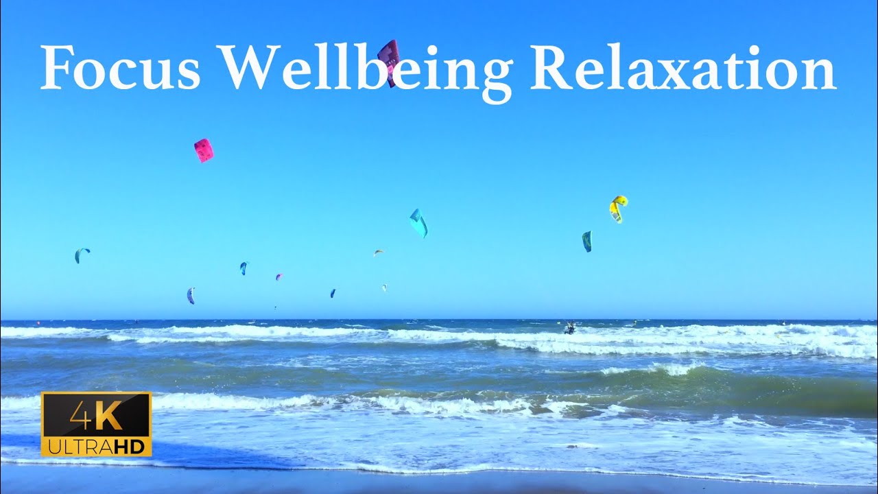 Kite-surfers with relaxing music & soothing wave sounds - 2hrs screensaver for relax, focus, chill