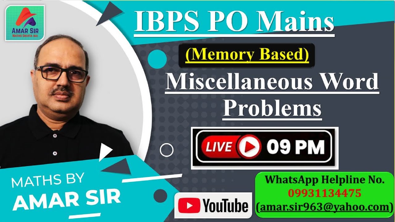IBPS PO Mains 2021 | Miscellaneous Word Problems | Memory Based | By Amar Sir