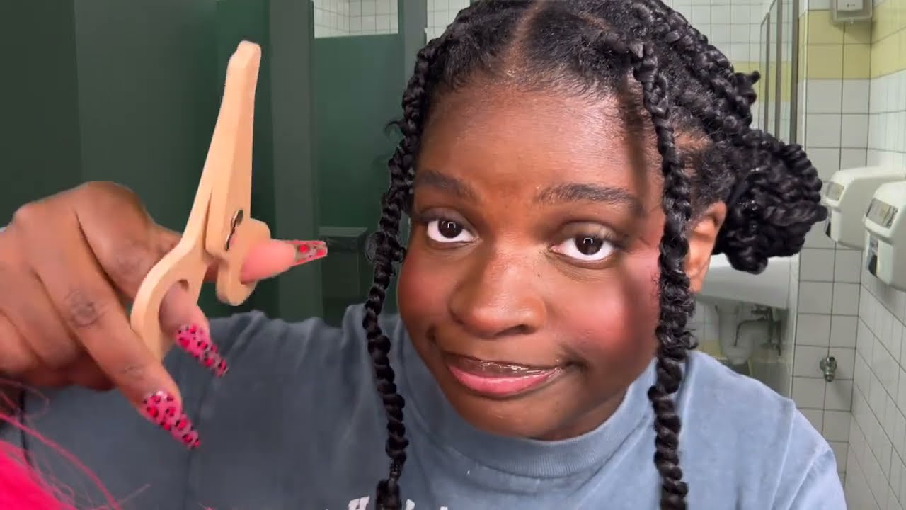 ASMR $2 haircuts in the school bathroom 💇🏾‍♀️ (wooden scissors & personal attention)
