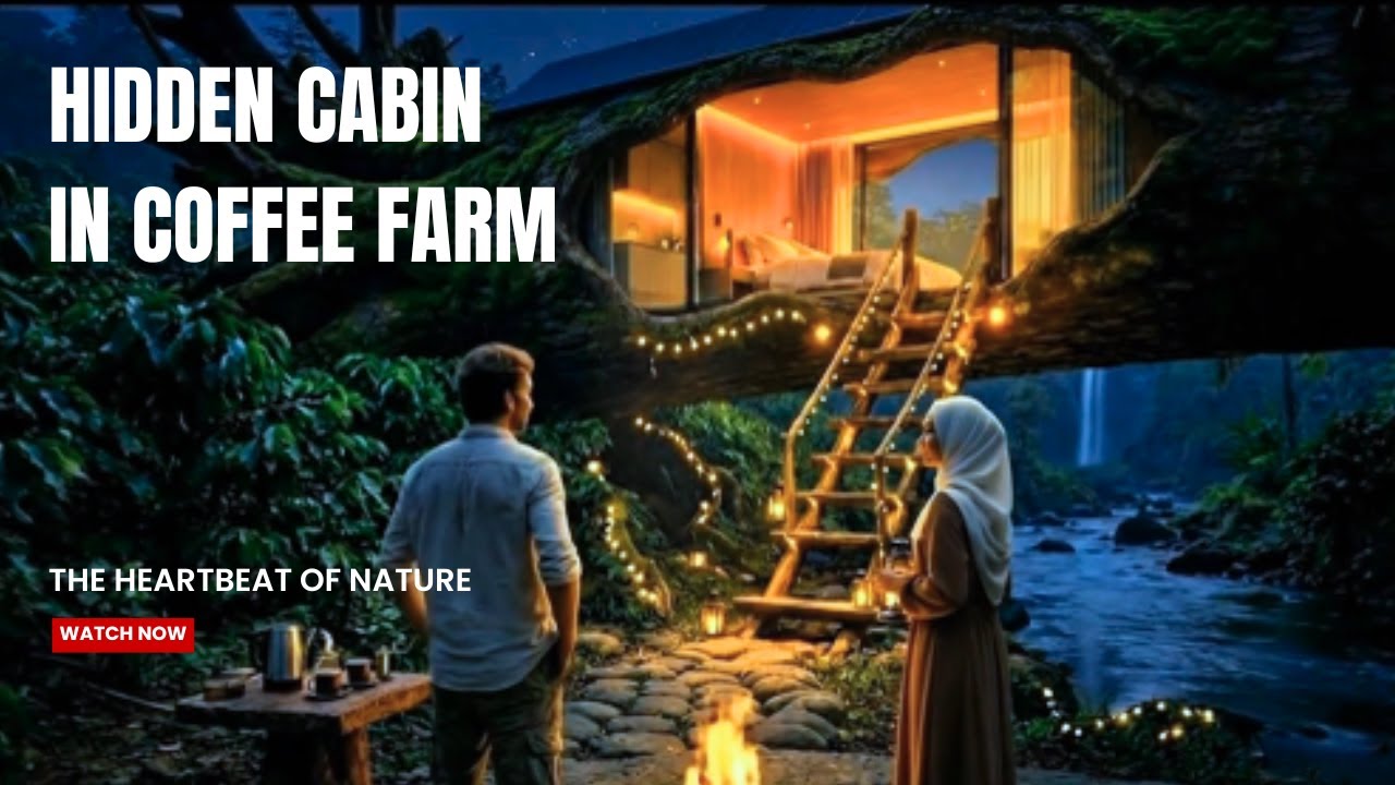 Building a Treehouse Inside a Giant Fallen Tree Over a River | Coffee Plantation & Waterfall